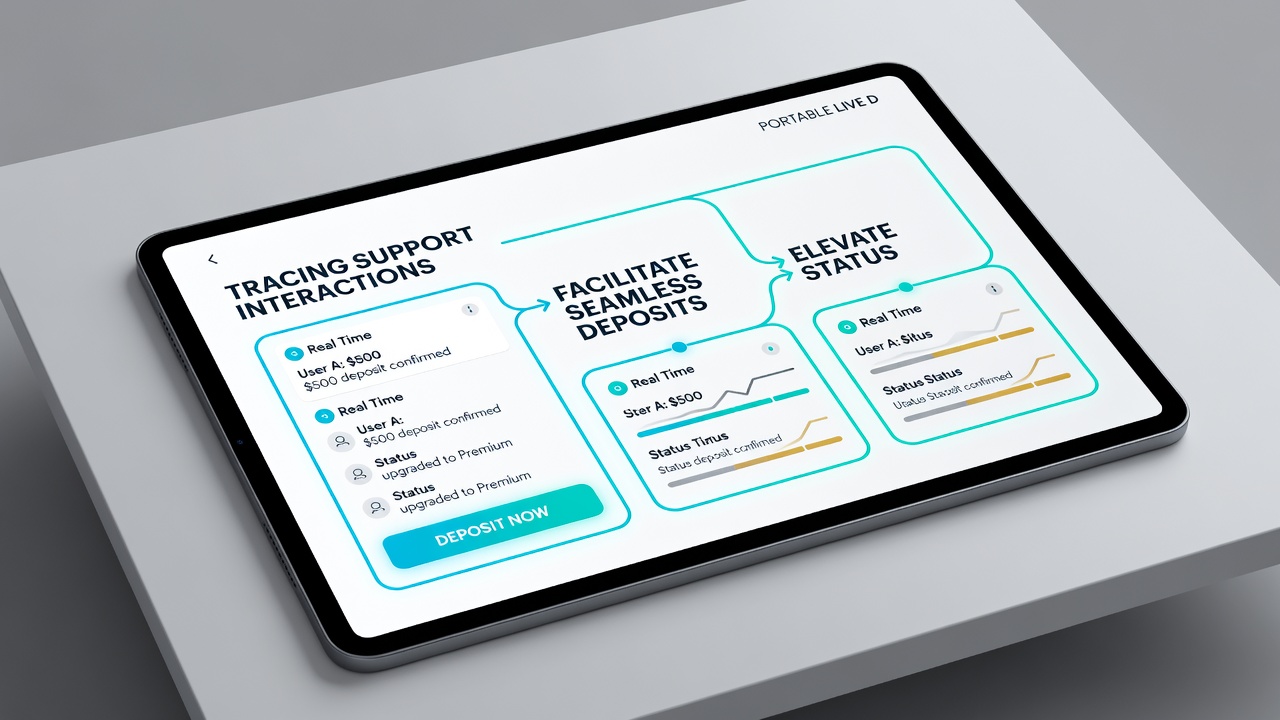 Mobile Live-Dealer-Schnittstelle mit Support-Integration für Einzahlungen und Statusverfolgung